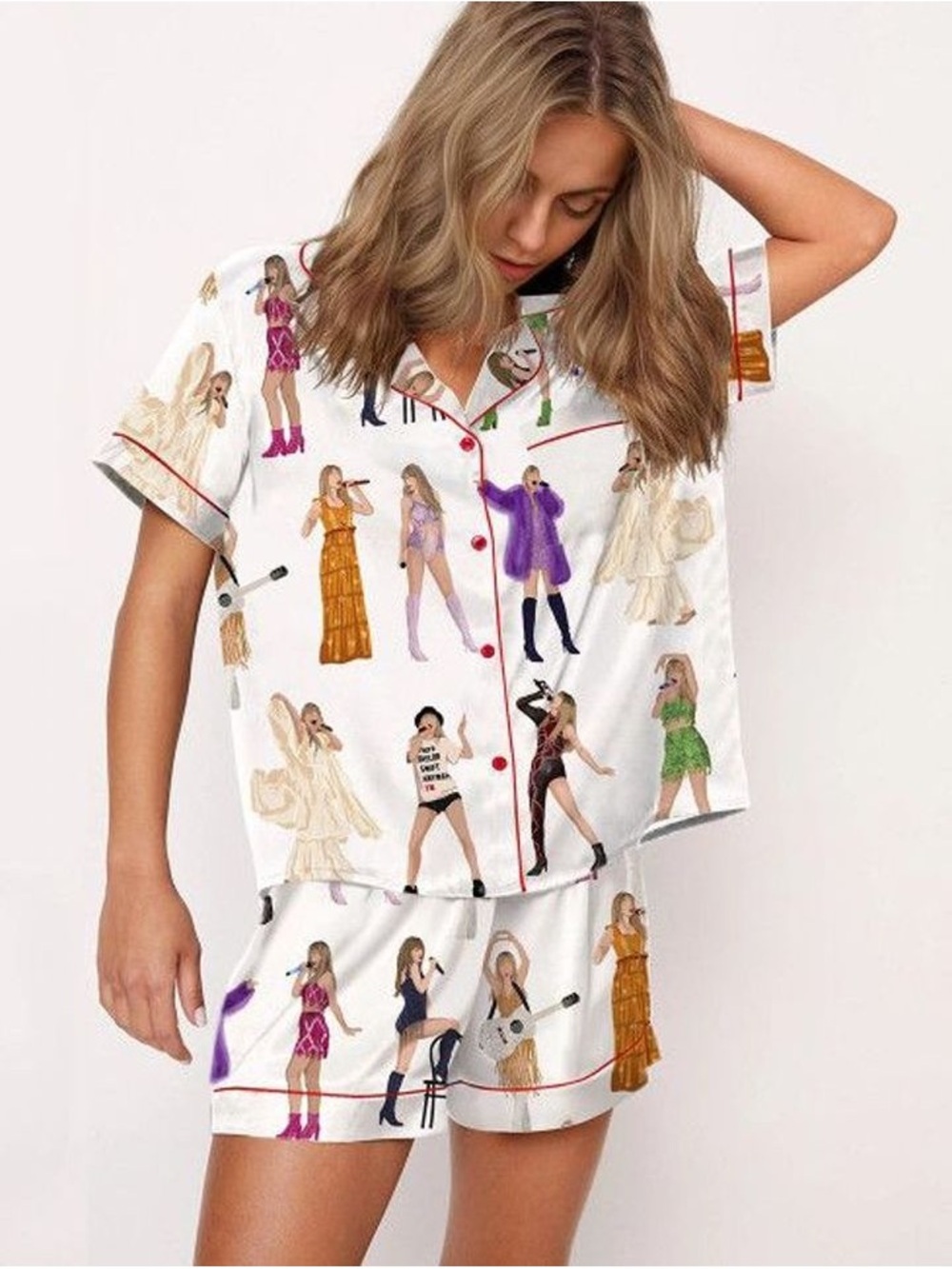Taylor Swift The Eras Tour Pajama Set in White with Multicolor satin size L